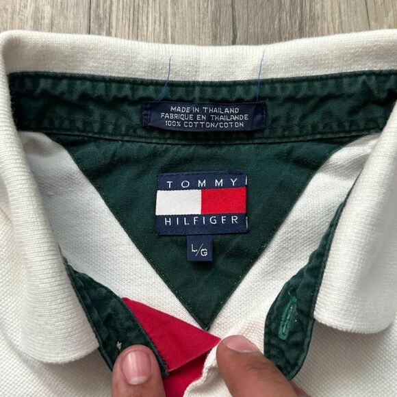 Vintage Tommy Hilfiger Team Lotus F1 Racing Rugby Polo Striped Shirt Size L - Picture 5 of 8